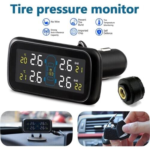 Solar Power TPMS Car Tire Pressure Alarm Monitor System Auto Security Alarm Systems Real-time Monitor Temperature Warning