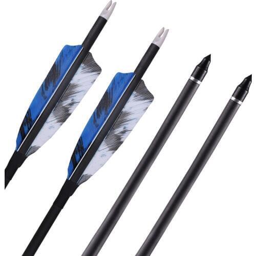 Archery 32" Carbon Fiber Hunting/Targeting Arrows Fletching 4" Blue and White Camouflage True Feathers With Replacement Screw-in
