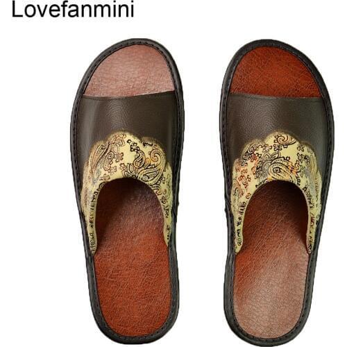 Genuine Cow Leather slippers couple indoor non-slip men women home fashion casual single shoes PVC soft soles spring summer 516
