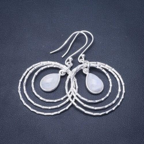 Natural Rainbow Moonstone Handmade Unique 925 Sterling Silver Earrings 1.75" B2091