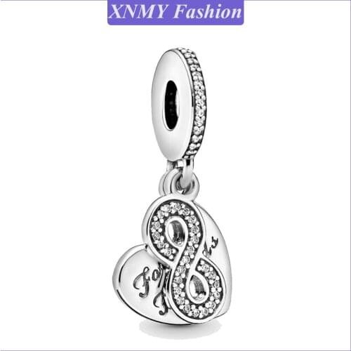 XNMY Hight Quality Silver Color Charms Beads Forever Friends Heart Dangle Charm Fit Original Pandora Bracelet Diy Jewelry Making