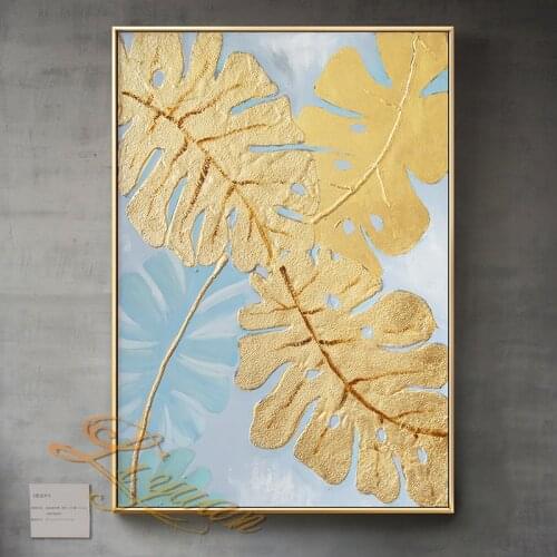 Golden Leaves Handmade Beautiful Abstract Oil Paintings On Canvas Modern Wedding Decor Wall Pictures Home Decoration aesthetic