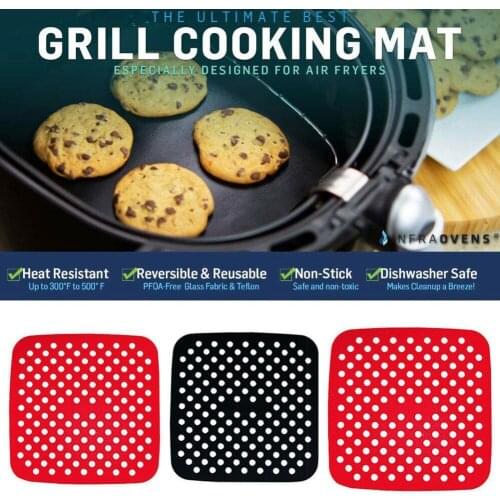 1pcs Air Fryer Square Baking Pads Food Grade Silicone Silicone Square Oil Grilled Tools Reusable Cake Baking Bun Saucer Mat C4F0