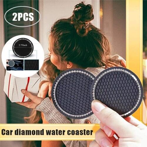 2pcs Car Cup Pad Car Accessories 2.75 Inch Rhinestone Anti Slip Insert for Most Car Interior Car Decor for Women Party B