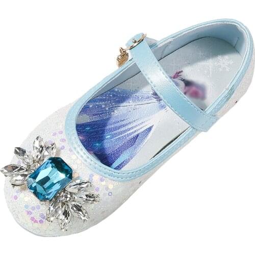 2021 Elsa Dress Shoes Girl Glitter Ballet Flats Kids Rhinestone Wedding Party Mary Jane Shoes Children Snow Queen Princess Flats