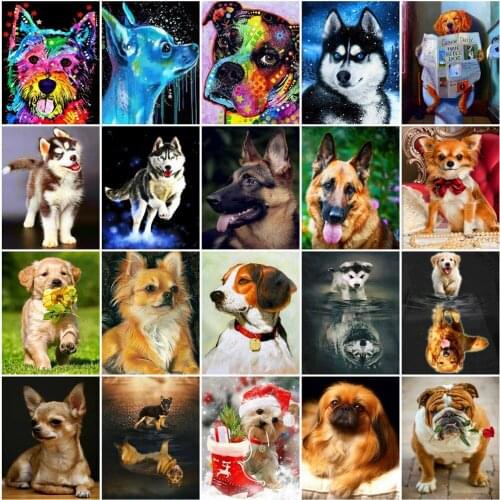 Huacan 5D DIY Diamond Embroidery Mosaic Dog Diamond Painting Full Drill Square Animals Handmade Gift Home Decor