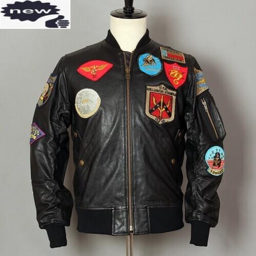 AVIREX FLY Air Force G1 Flight Sheepskin Genuine Leather Men Motorcycle Coat Fashion Bomber Jacket Baseball Uniform