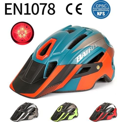 BATFOX Cool Mountain Bicycle Ultralight Helmet MTB Road Bike Riding Helmet Big Brim Hat With Tail Light BAT FOX Safety Helmet