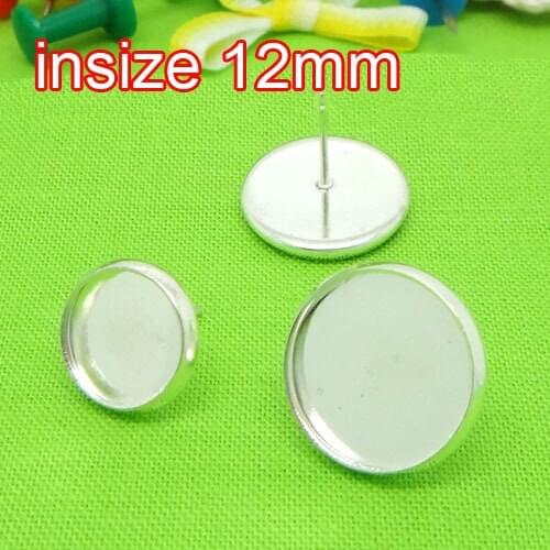 Free ship!Hotsale Silver Plated 500PCS 12mm Earring Stud Base and Blanks Post Jewelry Findings and Fittings