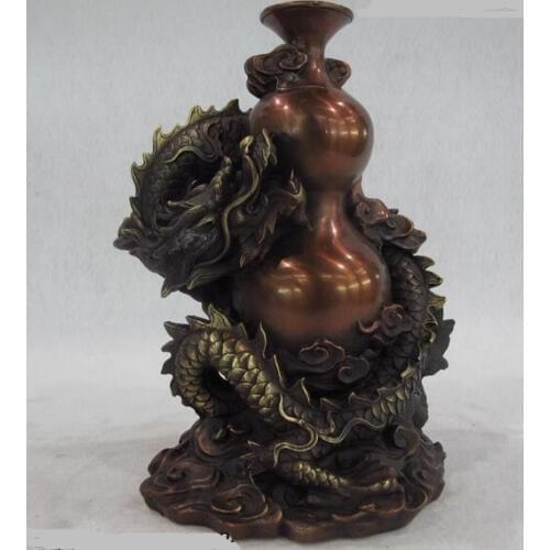 Bi001449 8 China Royal Palace Copper Bronze Feng Shui Dragon twine Bottle Pot Vase Statue