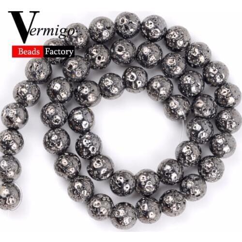 Black Volcanic Lava Hematite Natural Stone Beads For Needlework Jewelry Making Volcanic Stone Diy Bracelet Accessories 4-10mm