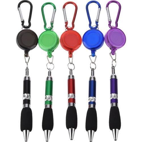 HFES 5 pcs Retractable badge reel belt clip and carabiner pen