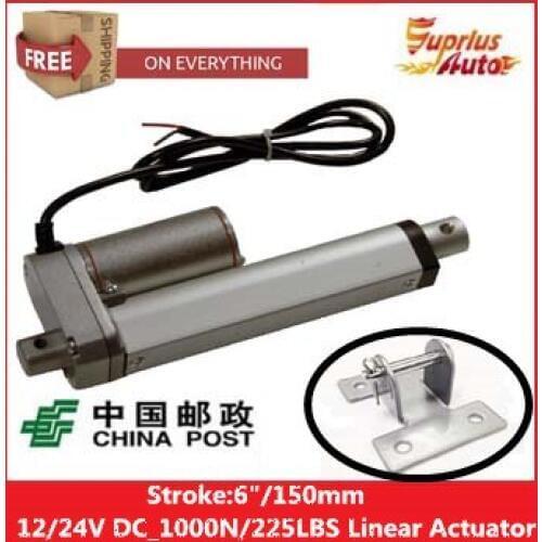 Free Shipping electric linear actuator with new stent, 6"/150mm Stroke 12/ 24v electric linear actuator.100KGS/1000N/225LBS