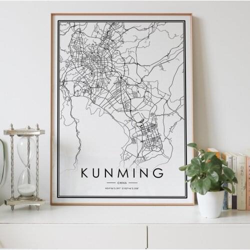 KUNMING city map Nordic Living Room Decoration Canvas Poster Modern Home Decor Art Print Painting