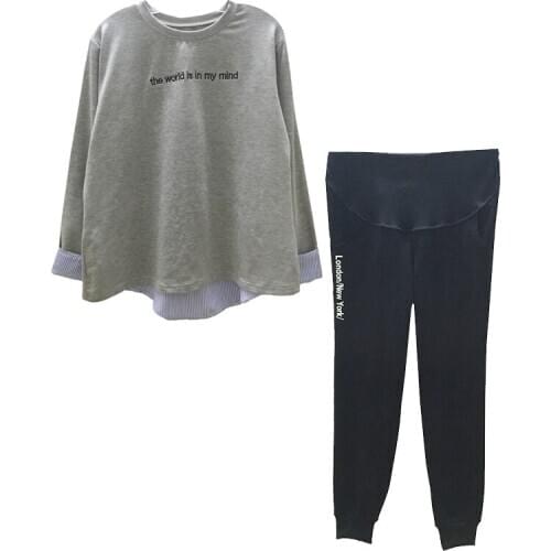 Pregnancy Clothes Set for Pregnant Women Spring Autumn Maternity Sets Cotton Long-sleeved T-shirt+ Trousers Suit Plus Size