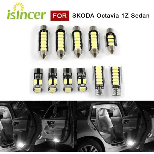 11pcs Canbus Premium LED interior lights kit For SKODA Octavia 1Z Sedan Combi 2004-2012 front cockpit reading trunk door light