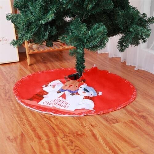 90cm Round Shape Polyester Short Plush Christmas Tree Skirt Apron, Santa Claus Elk Print Holiday Celebration Decoration