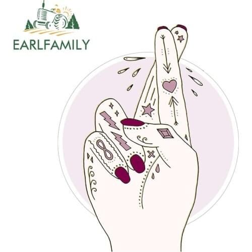 EARLFAMILY 13cm x 10.3cm For Fingers Crossed Bumper Car Stickers Cartoon Graphics Decal Waterproof Suitable Car Styling for SUV