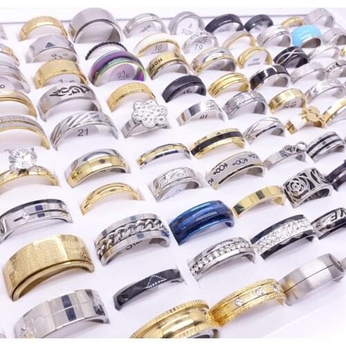 Wholesale 100pcs/Lot Mens Womens Rings 316L Stainless Steel Fashion Jewelry Band and Spinner Wedding Engagement Gifts Mix Styles