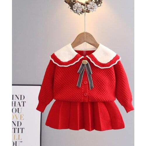 2021autumn Girl Dress Winter Kids Dresses For Girls Party Dress Bow stripe Knitted Sweater Newborn Toddler Girl Clothes outfit