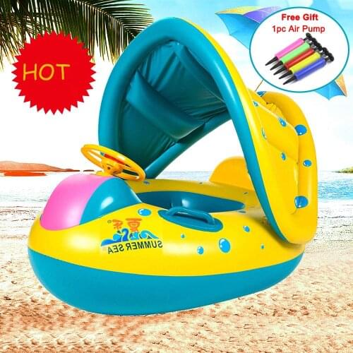 Swimtrainer Pool Inflatable Buoy Inflatable Circle Kids Swimming Circle Baby Float With Sunshade Swimming Accessories Seat Pool