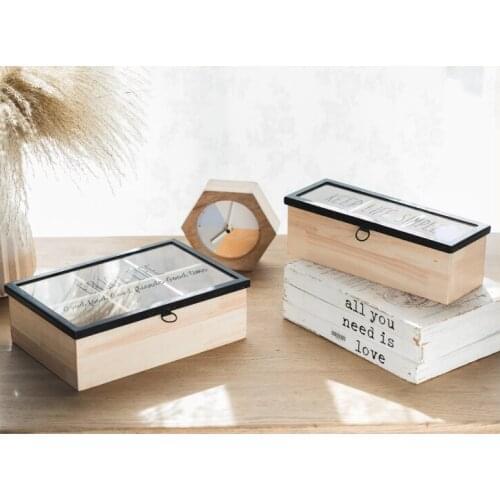 Clear glass top equal spaces wooden trinket box design