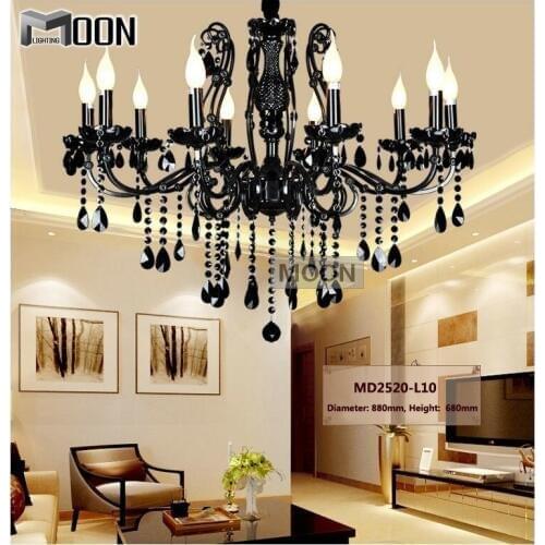 Retro Black Crystal Chandelier Light Modern Wrought Iron Lustre Suspension Hanging Lamp for Living Dining room Luminaire