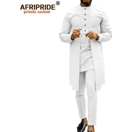 Bazin Riche African Suit for Men Sets Dashiki Shirts and Pants 2 Piece Tribal Outfits for Wedding Party Plus Size Wear A2116025