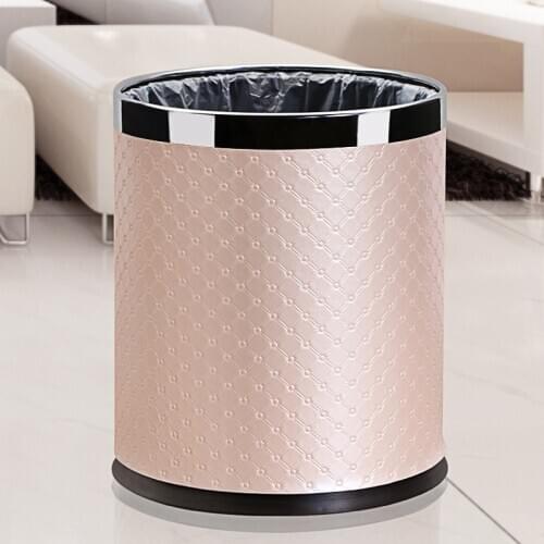 Luxury Metal Trash Can 10L Double Layer Iron Structure Pu Leather Covered Office Waste Bin Garbage Basket Can For Home Hotel Bar