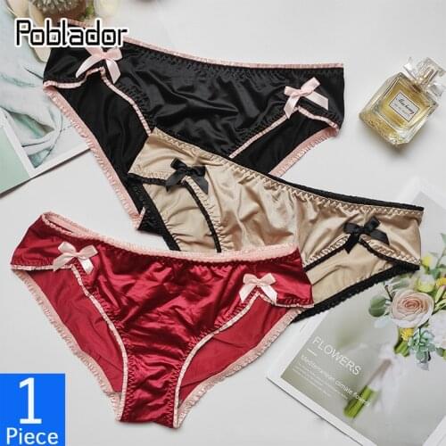 Poblador Sexy Fashion Womens Silk Sport Panties Underwear Seamless Bow Panty Low Waist Girl Solid Briefs Comfort Lady Lingerie