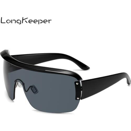 LongKeeper Sport Sunglasses women one-piece Oversized Mask Shape Shield Visor Sunglasses Fashion Men Flat Top Windproof Goggles