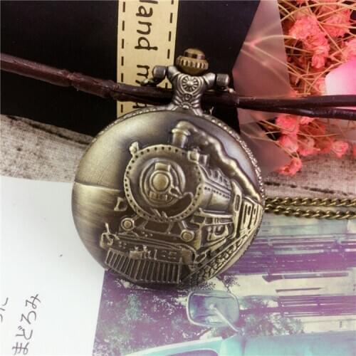 Vintage Full Case Bronze Train Quartz Pocket Watch Necklace Men Women Pendant Gift Watches for Christmas Wholesale