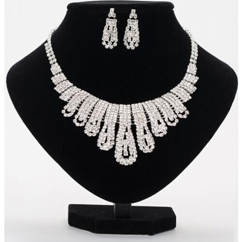 YFJEWE Bridal wedding Party Necklace Water Drop Gold and Silver Color Crystal Jewelry Sets N345