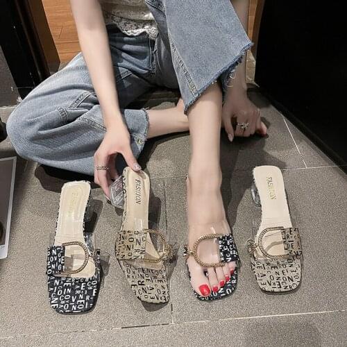 Women High Street Literal Artshoes Brand Design Clear Buckle Decor Heeled Mule Slide Sandals