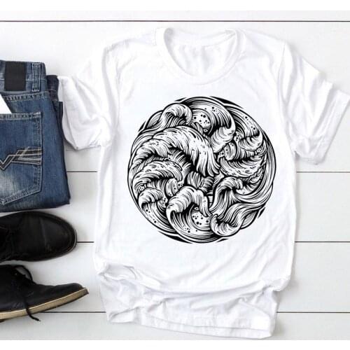 Women Short Sleeve Wave Ocean New Trend Female Tshirts Clothes T-Shirt Cartoon Summer Lady Print Tee Graphic T Top