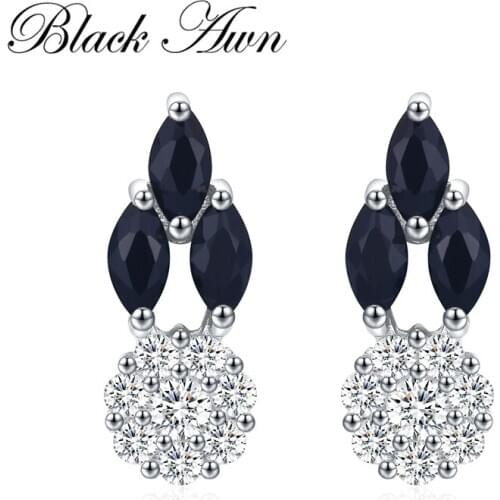 SODROV New Arrival Genuine 925 Sterling Silver Jewelry Black Spinel Stone Cute Party Stud Earrings for Women Bijoux II094