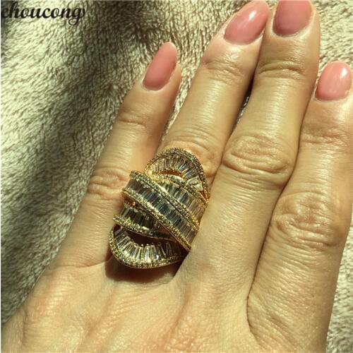 Choucong Luxury Big Across Ring 925 sterling Silver T shape AAAAA cz Party Wedding Band Rings For Women Bridal Jewelry Gift