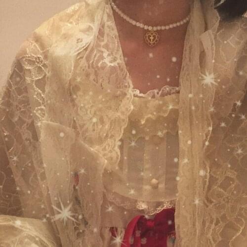 Retro Girl Palace Hollow Love Cross Pendant Pearl Necklace Chocker Clavicle Chain Necklace Jewelry for Women Beads