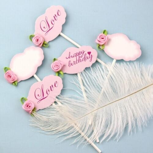 15pcs/lot Pink Cake Topper DIY Cake Dessert Decoration Supplies For Party Birthday Supplies