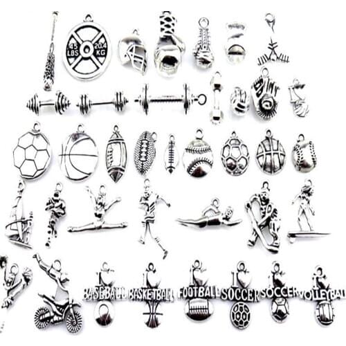 21861 Vintage Sports Basketball Soccer Ball Charms Making Barbell Weightlifting Pendant Necklaces Bracelet Jewelry Wholesale