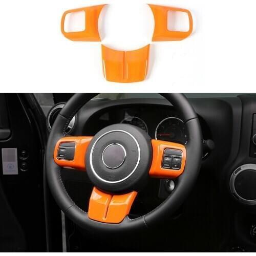 3pcs Orange ABS Car Steering Wheel Decor Cover Trim For Jeep Compass 2011- 2016