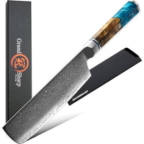 6.5 Inch Nakiri Knife Japanese 67 Layer Damascus Samurai Steel Kitchen Knife Chef Knives Gyuto Cleaver Cutlery Tools GRANDSHARP