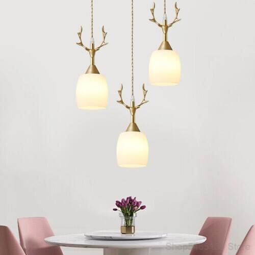 American Light Luxury Deer Head Restaurant Pendant Lights Creative Personality Dining Room Bar Coffee Shop Decorative Lighting
