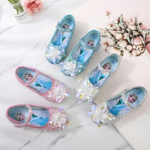 Disney girls sandals 2021 new summer childrens soft shoes girls crystal shoes Frozen 2 elsa Princess shoes 3 color silvers pink