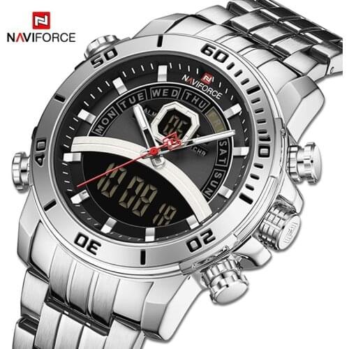 New NAVIFORCE Men Quartz Analog Wristwatches Casual Fashion Led Display Luminous Calendar Waterproof Shock Resistant Male Watch