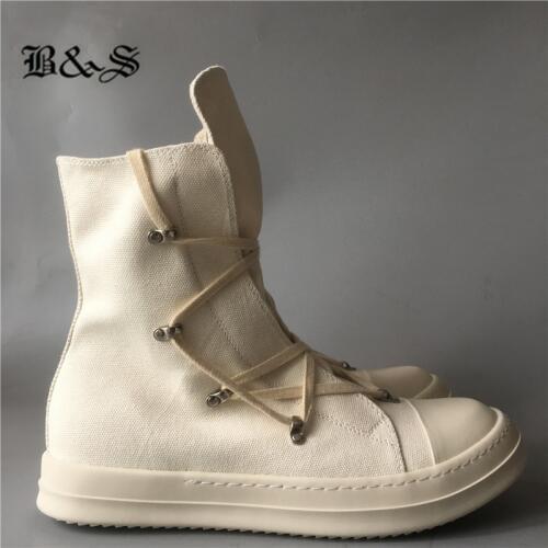 Black& Street 2019 real picture white canvas high top lace up trainer Boot shoes Pentacler rivets personalize high street boots