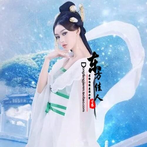 Jing Yue Exhibition New Design White Fairy Costume Photography Costume for Women Hanfu Tang Princess Costume