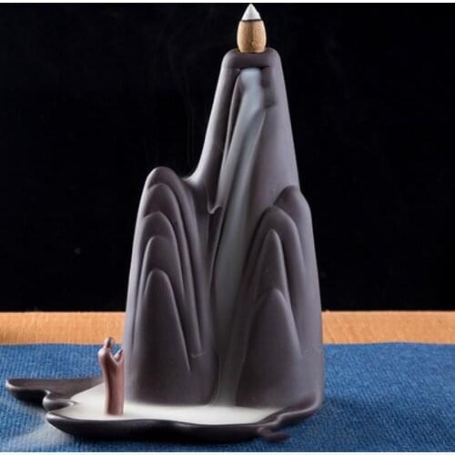 Buddha Statue Incense Burner , Ceramic lofty mountains and Flowing Water Aromatherapy Sandalwood Decoration