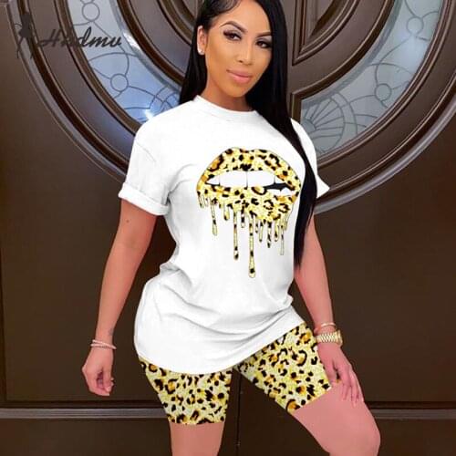 HHDMV 2020 Summer Hot Leopard Young Soft Fabrics Suitable Tracksuits Short Sleeve Top Short Pants Slim Women 2 Piece Set