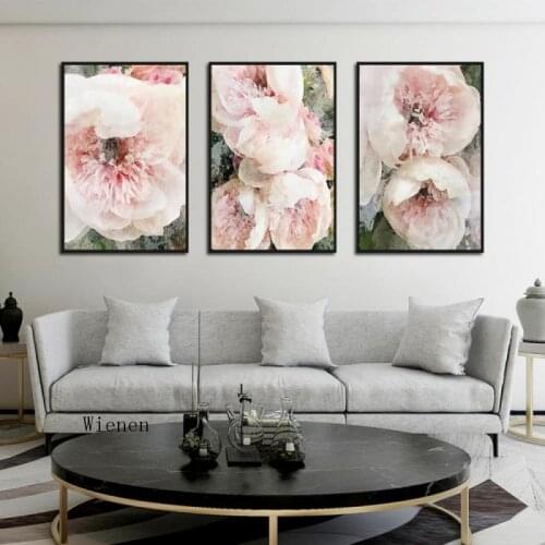 Scandinavian Style Art Poster Flowers Oil Painting Pink Peonies Decorative Wall Painting Modular Picture for Interior Home Decor